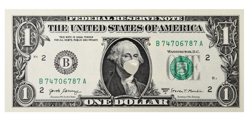 Georg washington wearing mask against covid 19, coronavirus concept to money