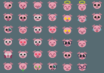 Emoticonos con cara de cerdo. Emojis de animales.