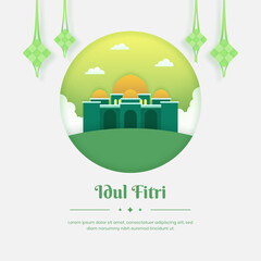 Eid al Fitr illustration with paper style