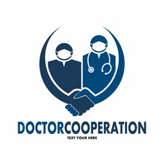 Fototapeta na wymiar Doctor cooperation vector logo template. This design use hand shake symbol. Suitable for confirmation, negotiation or business.