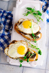 bruschetta with wild Mushroom .style vintage