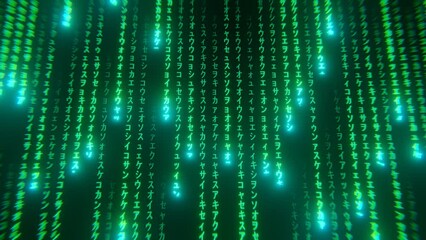 Binary code black and green background with digits moving on screen, Concept of digital age. Algorithm binary, hud interface, data code, decryption and encoding, row matrix background. - Powered by Adobe