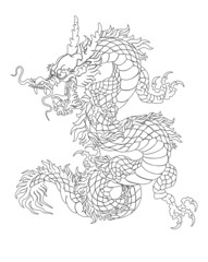 Oriental painting dragon illustration tattoo transfer line mane wave
