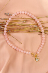 Genuine Natural Pink Quartz Untreated Natural Real Gemstone Beads close up.