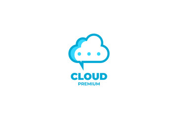 Flat cloud with speech bubble logo design vector template