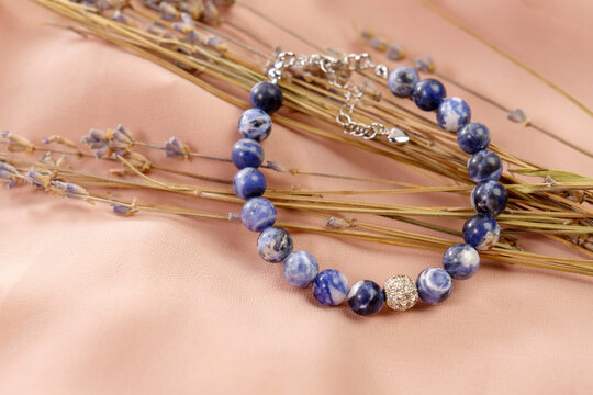 Bracelet Made Of Sodalite, A Crystal Bracelet With A Round Stone. Handmade Stone Jewelry