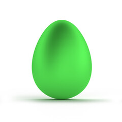 Bright Green Easter Egg on white background. Realistic volumetric 3D render illustration with reflections and reflexes. Greeting card, voucher, banner or Party invitation template with copy space 