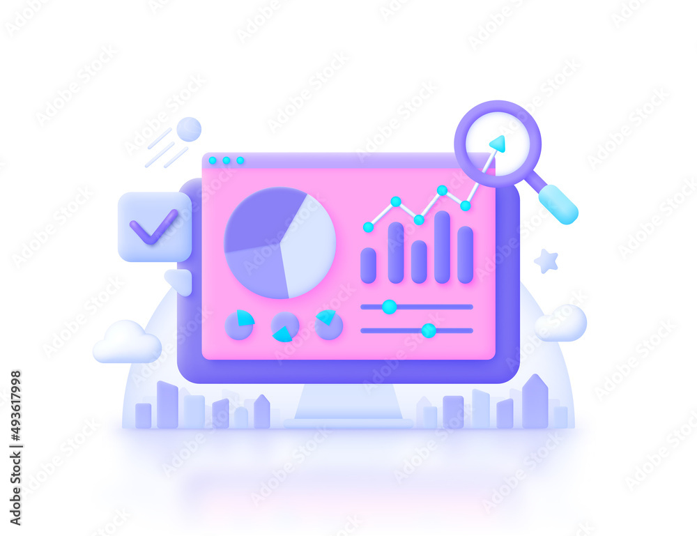 Poster 3d analysis for web page design. information analysis concept. vector technology data. 3d render vec
