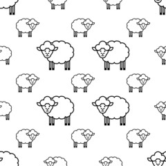 Sheep Icon Seamless Pattern, Animal Icon, Ovis Aries, Ruminant Mammal