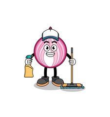 Character mascot of sliced onion as a cleaning services