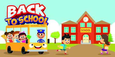 Obraz premium Adorable students take school bus to school