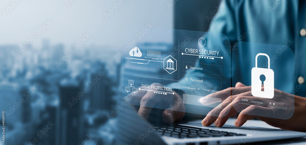 Wall mural cybersecurity concept, user privacy security and encryption, secure internet access future technolog