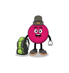 Illustration of onion red mascot as a hiker