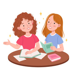 Children read books.Lovely girlfriends.Book club.Literature.Exam preparation.
