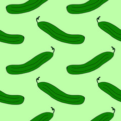 Cartoon doodle cucumber seamless pattern. Vegetable background.