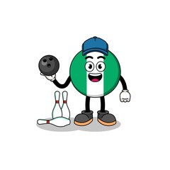 Mascot of nigeria flag as a bowling player