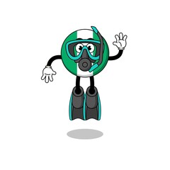 Character cartoon of nigeria flag as a diver