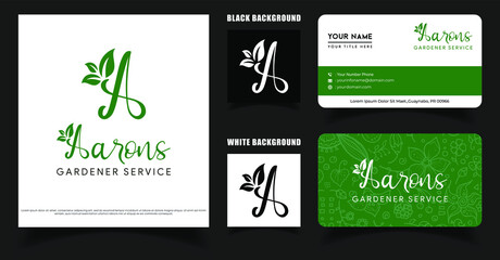 Letter A With Leaf Logo, Business Card Template, Initials A Organic Leaf Vector Logo Inspiration