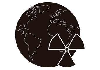 Icono negro de planeta tierra con icono de radiaci&oacute;n. 