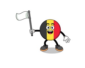 Cartoon Illustration of belgium flag holding a white flag