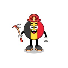 Cartoon mascot of belgium flag firefighter