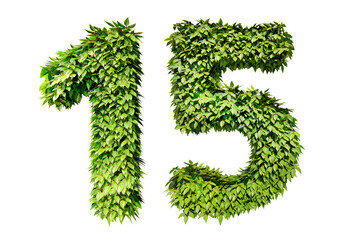 Realistic vertical garden number, discount of green leaves on a white background, 3D rendering