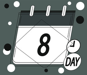 Calendar day 8. Days of the year and week. Calendar vector in white and black