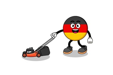 germany flag illustration cartoon holding lawn mower