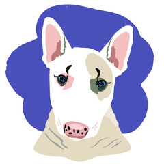 Cute bull terrier.Illustration of a white bull terrier with spots on his nose. - 493622982