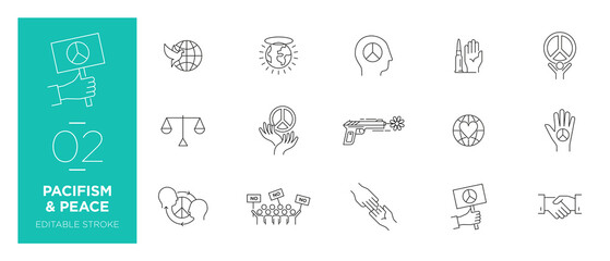 Set of Pacifism & Peace line icons - Editable stroke	
