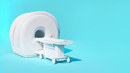 3d illustration of model MRI scan machine or magnetic resonance imaging scan device. Medical Equipment and Health Care.