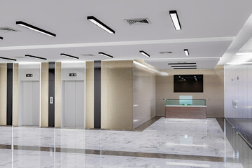 3D illustration Modern Elevator Hall Interior in business Office building