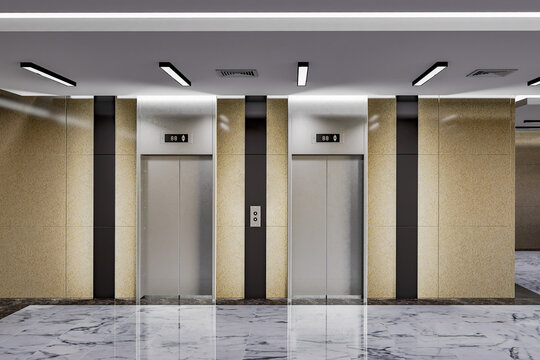 3D illustration Modern Elevator Hall Interior in business Office building