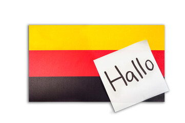 Flag Germany isolated on transparent background with sticker with text Hello