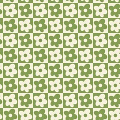 Green-beige abstract flowers vector seamless pattern. Botanical illustration with floral motif. Hand drawn for fabric, wrapping paper, wallpaper design.