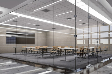 3D illustration Classroom or Seminar with glass panel