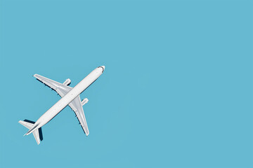 Three-dimensional model of a white plane on a blue background, 3d rendering