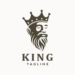 Greek old man bearded king with crown logo. Vector illustration.