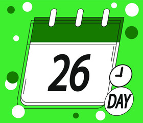 Calendar day 26. Days of the year and week. Calendar vector in green
