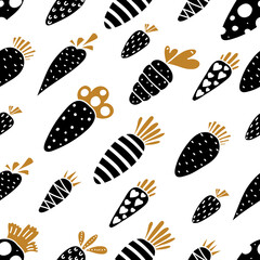 Black carrots. Seamless pattern for Easter. Endless pattern can be used for ceramic tile, wallpaper, linoleum, textile, web page background.