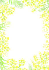 水彩で描いたミモザの花のフレーム