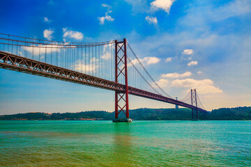 25th of April Bridge, Crossing the River Tagus, Lisbon, Portugal