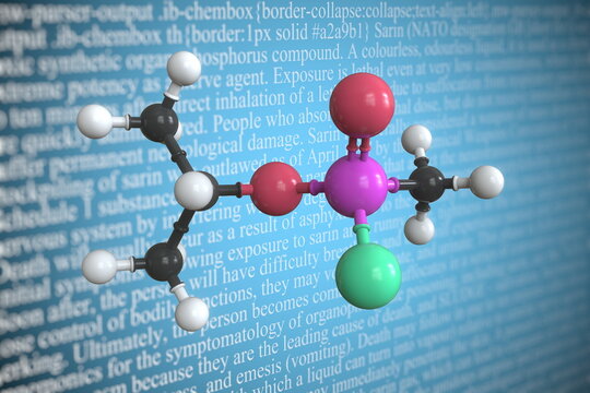 Molecular model of sarin, 3D rendering