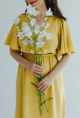 Bouquet of stylish flowers. Romantic composition with pink flowers. Pastel plants composition