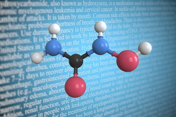 Hydroxycarbamide scientific molecular model, 3D rendering