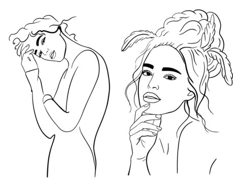 Female silhouette. Line drawing. Rococo. Fashion illustration