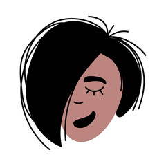 Female face in doodle style on a white background
