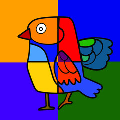Colorful bird decorative hand drawn vector illustration.