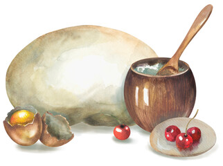 Home-cooked food. Dough with flour, eggs and cherries