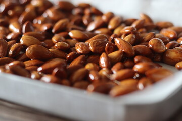 Candied almonds. Toasted almonds coated with caramel syrup